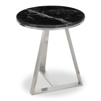 Alvaro Black Marble and Silver Side Table. 2
