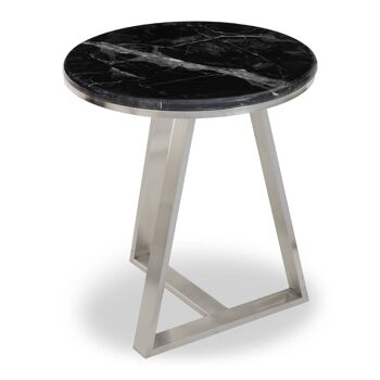 Alvaro Black Marble and Silver Side Table. 3