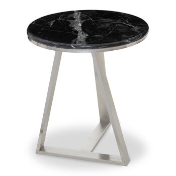 Alvaro Black Marble and Silver Side Table. 4
