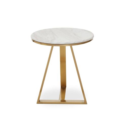 Alvaro White Marble and Titan Gold Side Table.