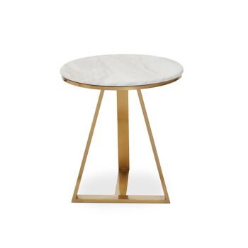 Alvaro White Marble and Titan Gold Side Table. 1
