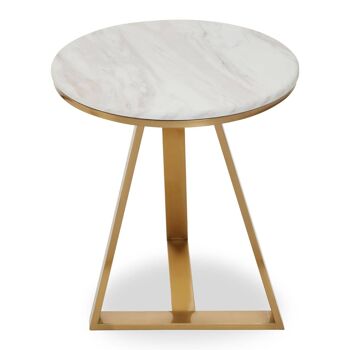 Alvaro White Marble and Titan Gold Side Table. 2