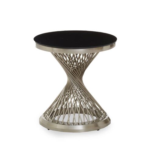Anzio Black Glass and Brushed Silver Twisted Hourglass Base