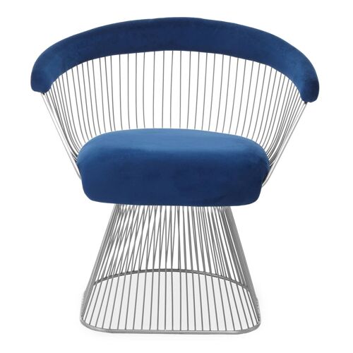 Anzio Navy Blue Velvet and Brushed Silver Chair