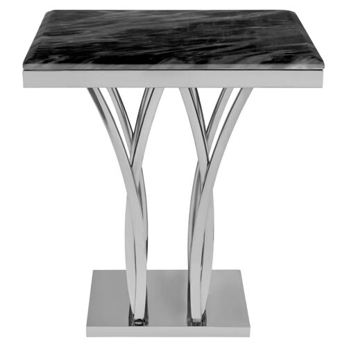 Arenza Black Marble and Silver Side Table.