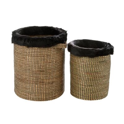Bora Set of 2 Baskets with Faux Fur Trim