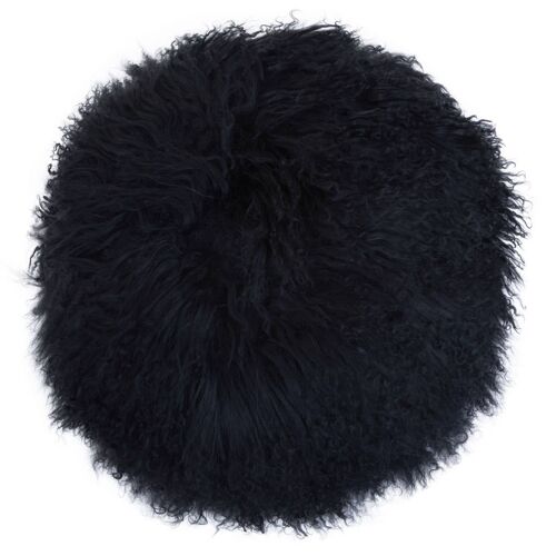 Bosie Round Black Mongolian Fur Cushion
