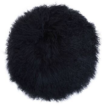 Bosie Round Black Mongolian Fur Cushion 1
