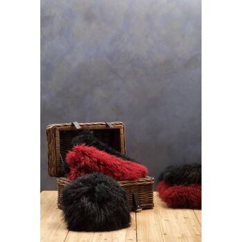 Bosie Round Black Mongolian Fur Cushion 2