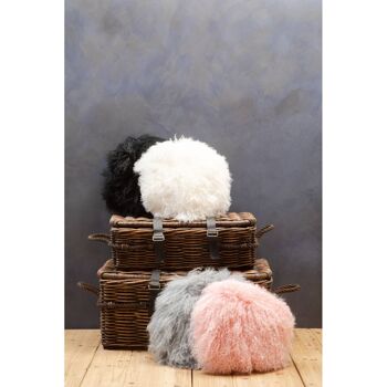 Bosie Round Grey Mongolian Fur Cushion 2