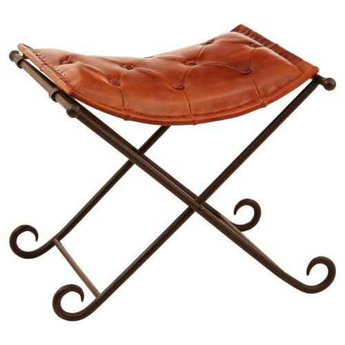 Buffalo Tan Leather / Iron Folding Stool