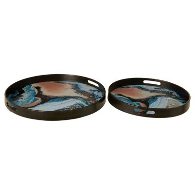 Celina Set of 2 Pink / Blue Serving Trays