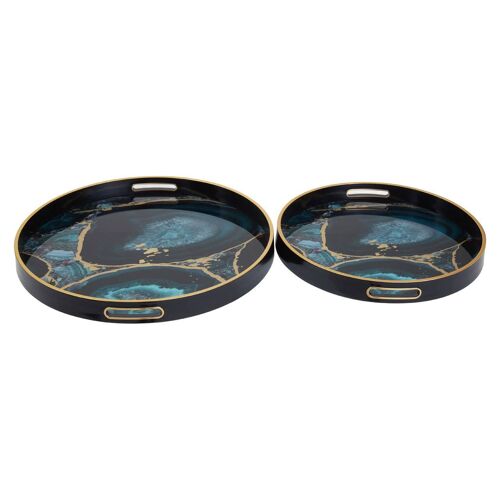 Celina Set of Two Round Agate Trays