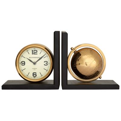 Churchil Gold Globe and Clock Bookends