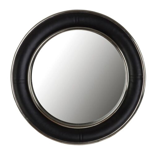 Churchill Black Genuine Leather Wide RimWall Mirror