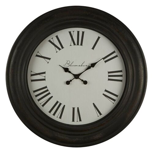 Distressed Black Wood Round Wall Clock