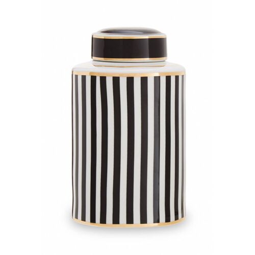 Doria Small Black and White Stripe Ceramic Jar