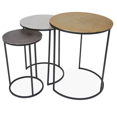 Elias Nest of Three Hammered Metal Tables