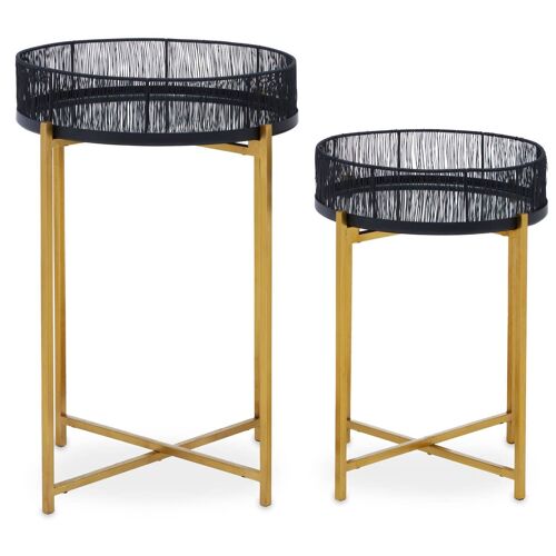 Enzo Set of Two Black Wire and Gold Frame Tables
