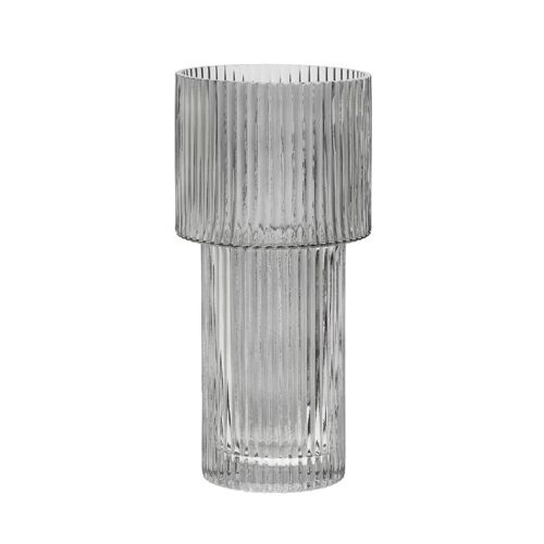 Esma Large Ribbed Grey Glass Vase