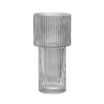 Esma Large Ribbed Grey Glass Vase