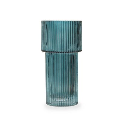 Esma Small Ribbed Blue Glass Vase