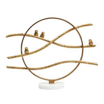 Evra Gold Hoop Bird Sculpture on White Marble Base 1