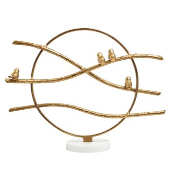 Evra Gold Hoop Bird Sculpture on White Marble Base 7