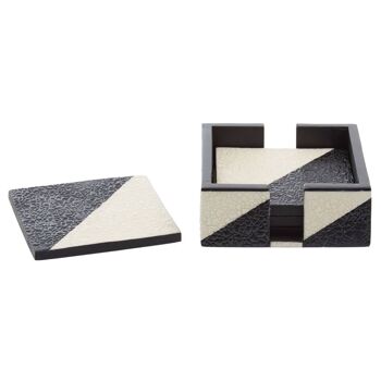 Ezra Set Of Four Black and White Coasters With Holder 1