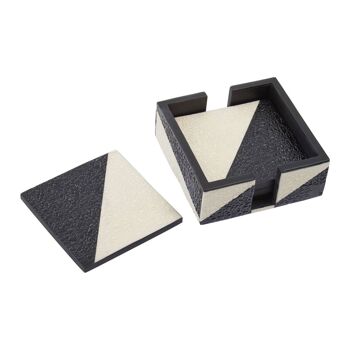 Ezra Set Of Four Black and White Coasters With Holder 2