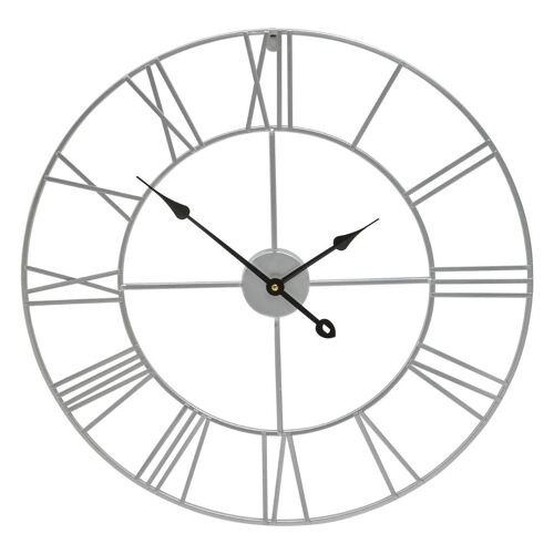 Genova Small Silver Metal Roman Numeral Wall Clock