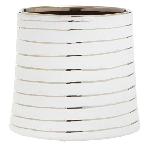 Haldis Large White Silver Ceramic Planter