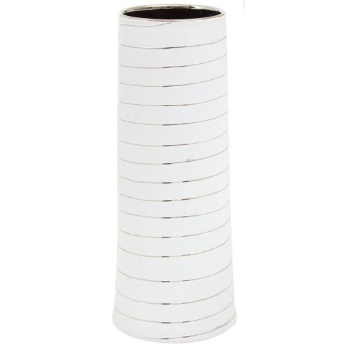 Haldis Large White Silver Stripe Ceramic Vase