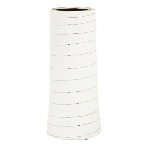 Haldis Small White Silver Stripe Ceramic Vase