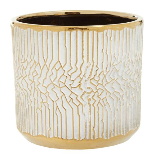 Honna Large White Gold Ceramic Planter