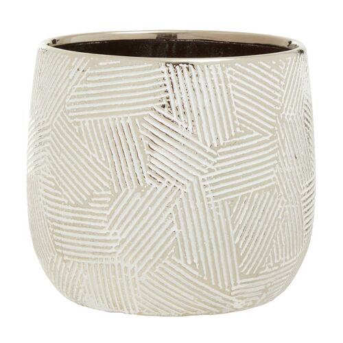 Honna Large White Silver Ceramic Planter