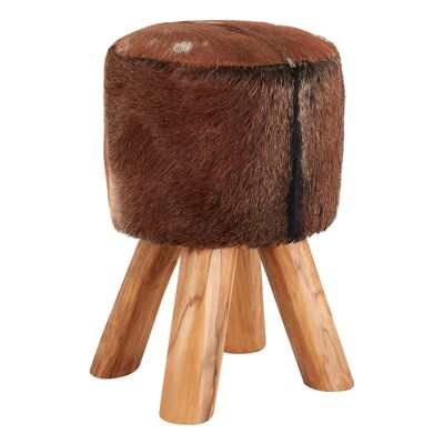 Inca Brown Goat Hide Round Stool