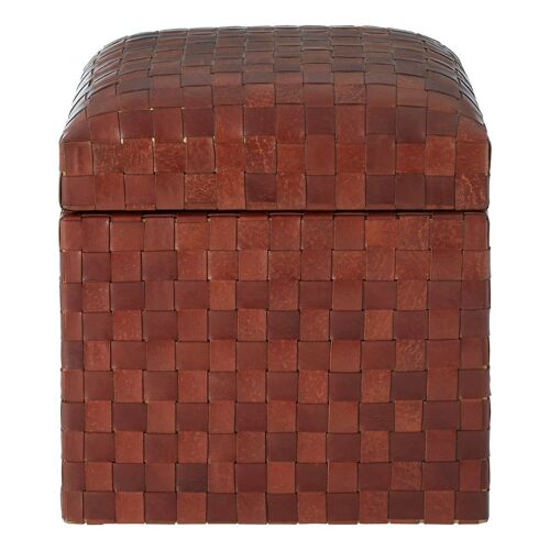 Inca Genuine Brown Leather Storage Stool