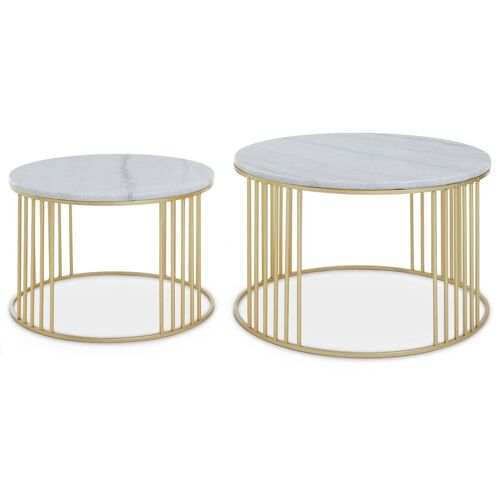 Jodie Set of Two White Marble and Gold Frame Table