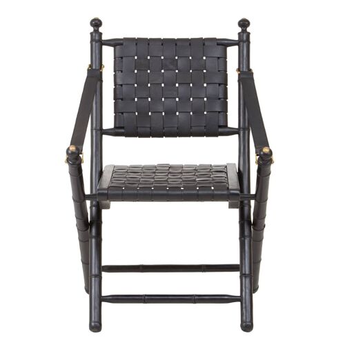 Kendari Black Strapped Leather and Black Teak Wood Chair