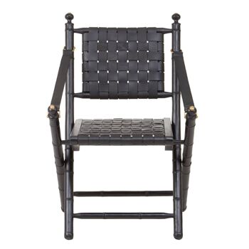 Kendari Black Strapped Leather and Black Teak Wood Chair 1