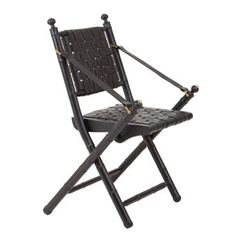 Kendari Black Strapped Leather and Black Teak Wood Chair 2