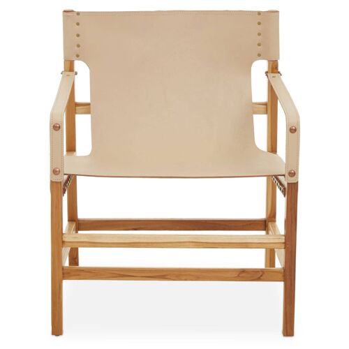 Kendari Cream Leather and Teak Wood Chair