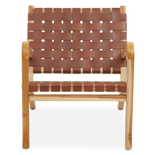 Kendari Dark Brown Leather and Teak Chair