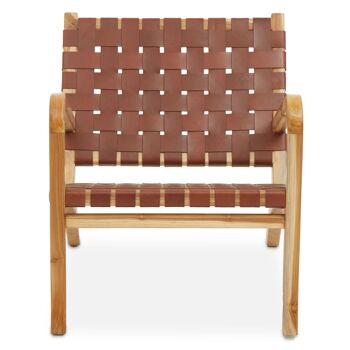 Kendari Dark Brown Leather and Teak Chair 1