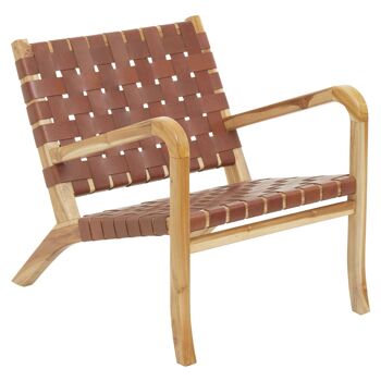 Kendari Dark Brown Leather and Teak Chair 2