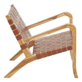 Kendari Dark Brown Leather and Teak Chair 3