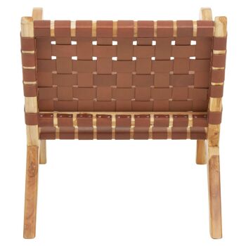 Kendari Dark Brown Leather and Teak Chair 4