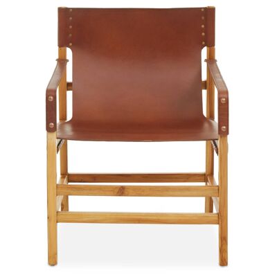 Kendari Light Brown Leather and Light Teak Wood Chair