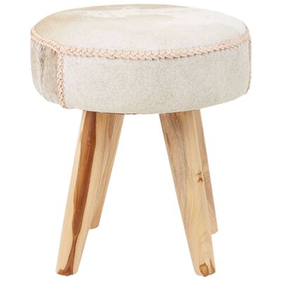 Kendari Light Leather and Teak Stool